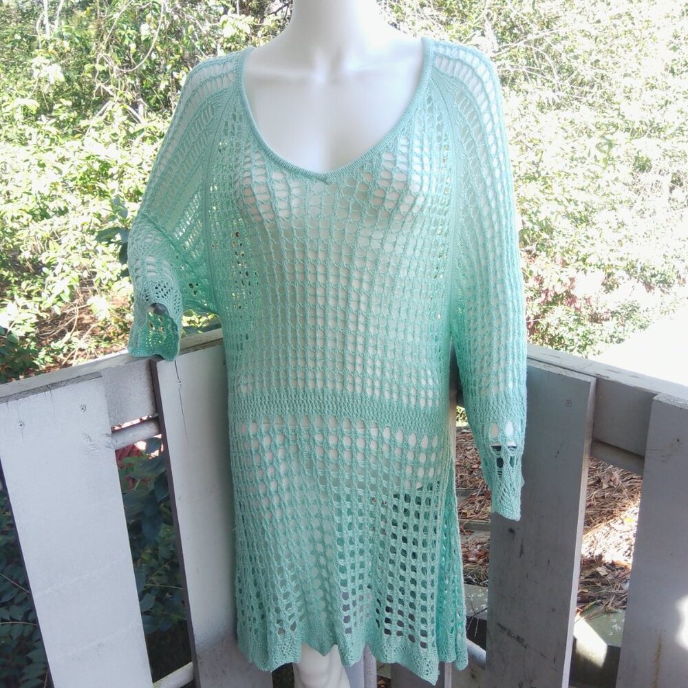 Boho Beachy Crochet Knit Dress Swim Cover Up Top Women L/XL